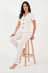Lela Regular Fit Desenli V Yaka Kısa Kollu Kadın Pijama Takımı 65770836 BEYAZ-KIRMIZI