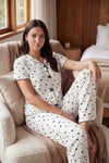 Lela Regular Fit Desenli V Yaka Kısa Kollu Kadın Pijama Takımı 65770836 BEYAZ-SİYAH