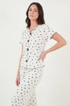 Lela Regular Fit Desenli V Yaka Kısa Kollu Kadın Pijama Takımı 65770836 BEYAZ-SİYAH