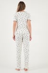Lela Regular Fit Desenli V Yaka Kısa Kollu Kadın Pijama Takımı 65770836 BEYAZ-SİYAH