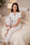 Lela Regular Fit Desenli V Yaka Kısa Kollu Kadın Pijama Takımı 65770836 BEYAZ-SİYAH