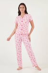 Lela Regular Fit Desenli V Yaka Kısa Kollu Kadın Pijama Takımı 65770836 PEMBE