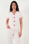 Lela Regular Fit Desenli V Yaka Kısa Kollu Kadın Pijama Takımı 65770836 BEYAZ-KIRMIZI