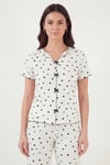 Lela Regular Fit Desenli V Yaka Kısa Kollu Kadın Pijama Takımı 65770836 BEYAZ-SİYAH