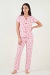 Lela Regular Fit Desenli V Yaka Kısa Kollu Kadın Pijama Takımı 65770836 PEMBE