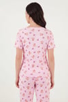 Lela Regular Fit Desenli V Yaka Kısa Kollu Kadın Pijama Takımı 65770836 PEMBE