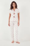 Lela Regular Fit Desenli V Yaka Kısa Kollu Kadın Pijama Takımı 65770836 BEYAZ