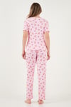 Lela Regular Fit Desenli V Yaka Kısa Kollu Kadın Pijama Takımı 65770836 PEMBE