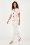 Lela Regular Fit Desenli V Yaka Kısa Kollu Kadın Pijama Takımı 65770836 BEYAZ