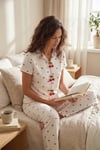 Lela Regular Fit Desenli V Yaka Kısa Kollu Kadın Pijama Takımı 65770836 BEYAZ