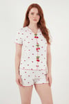 Lela Regular Fit Desenli V Yaka Şortlu Kadın Pijama Takımı 65770837 BEYAZ