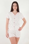 Lela Regular Fit Desenli V Yaka Şortlu Kadın Pijama Takımı 65770837 PEMBE-BEYAZ