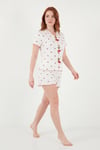 Lela Regular Fit Desenli V Yaka Şortlu Kadın Pijama Takımı 65770837 BEYAZ