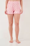 Lela Regular Fit Desenli V Yaka Şortlu Kadın Pijama Takımı 65770837 KIRMIZI-PEMBE