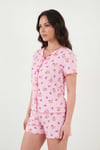 Lela Regular Fit Desenli V Yaka Şortlu Kadın Pijama Takımı 65770837 PEMBE