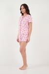 Lela Regular Fit Desenli V Yaka Şortlu Kadın Pijama Takımı 65770837 PEMBE