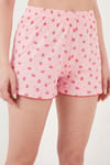 Lela Regular Fit Desenli V Yaka Şortlu Kadın Pijama Takımı 65770837 KIRMIZI-PEMBE