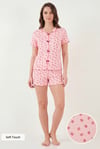 Lela Regular Fit Desenli V Yaka Şortlu Kadın Pijama Takımı 65770837 KIRMIZI-PEMBE