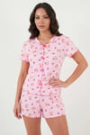 Lela Regular Fit Desenli V Yaka Şortlu Kadın Pijama Takımı 65770837 PEMBE