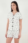 Lela Regular Fit Desenli V Yaka Şortlu Kadın Pijama Takımı 65770837 SİYAH-BEYAZ