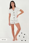 Lela Regular Fit Desenli V Yaka Şortlu Kadın Pijama Takımı 65770837 SİYAH-BEYAZ