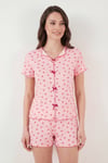Lela Regular Fit Desenli V Yaka Şortlu Kadın Pijama Takımı 65770837 KIRMIZI-PEMBE