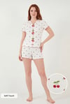 Lela Regular Fit Desenli V Yaka Şortlu Kadın Pijama Takımı 65770837 BEYAZ
