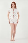 Lela Regular Fit Desenli V Yaka Şortlu Kadın Pijama Takımı 65770837 BEYAZ