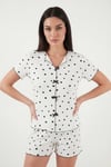 Lela Regular Fit Desenli V Yaka Şortlu Kadın Pijama Takımı 65770837 SİYAH-BEYAZ