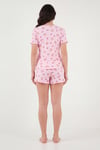 Lela Regular Fit Desenli V Yaka Şortlu Kadın Pijama Takımı 65770837 PEMBE