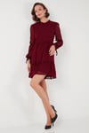 Lela Regular Fit Dik Yaka Büzgülü Astarlı Mini Abiye Kadın Elbise 611EL345 BORDO