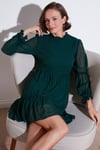 Lela Regular Fit Dik Yaka Büzgülü Astarlı Mini Abiye Bayan Elbise 611EL345 ZÜMRÜT