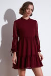 Lela Regular Fit Dik Yaka Büzgülü Astarlı Mini Abiye Kadın Elbise 611EL345 BORDO