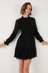 Lela Regular Fit Dik Yaka Büzgülü Astarlı Mini Abiye Bayan Elbise 611EL345 SİYAH