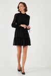 Lela Regular Fit Dik Yaka Büzgülü Astarlı Mini Abiye Bayan Elbise 611EL345 SİYAH