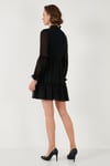 Lela Regular Fit Dik Yaka Büzgülü Astarlı Mini Abiye Bayan Elbise 611EL345 SİYAH