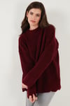 Lela Regular Fit Dik Yaka Yumuşak Dokulu Triko Bayan Kazak 4616222 BORDO