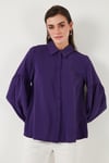 Lela Regular Fit Dikiş Detaylı Düz Yaka Balon Kol Bayan Gömlek 611GO00003 MOR