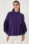Lela Regular Fit Dikiş Detaylı Düz Yaka Balon Kol Bayan Gömlek 611GO00003 MOR