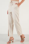Lela Regular Fit Elastik Bel Bantlı Cepli Yırtmaç Detaylı Bayan Pantolon 6058053 TAŞ