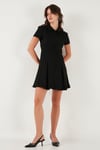 Lela Regular Fit Fermuarlı Polo Yaka Kısa Kollu Pileli Süet Bayan Elbise 5866438 SİYAH