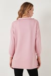 Lela Regular Fit Fermuarlı Yaka Önü Kısa Arkası Uzun Bayan Sweat 5865876 GÜL