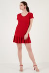 Lela Regular Fit Fırfırlı V Yaka Bürümcük Mini Bayan Elbise 5865071 KIRMIZI