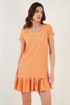 Lela Regular Fit Fırfırlı V Yaka Bürümcük Mini Bayan Elbise 5865071 AÇIK ORANJ