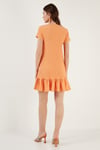 Lela Regular Fit Fırfırlı V Yaka Bürümcük Mini Bayan Elbise 5865071 AÇIK ORANJ