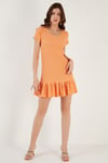 Lela Regular Fit Fırfırlı V Yaka Bürümcük Mini Bayan Elbise 5865071 AÇIK ORANJ