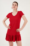 Lela Regular Fit Fırfırlı V Yaka Bürümcük Mini Bayan Elbise 5865071 KIRMIZI