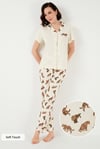 Lela Regular Fit Gömlek Yaka Kısa Kollu Kadın Pijama Takımı 65740102 BEJ