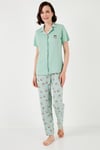 Lela Regular Fit Gömlek Yaka Kısa Kollu Kadın Pijama Takımı 65740102 Mint-Bej