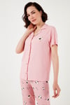 Lela Regular Fit Gömlek Yaka Kısa Kollu Kadın Pijama Takımı 65740102 PEMBE